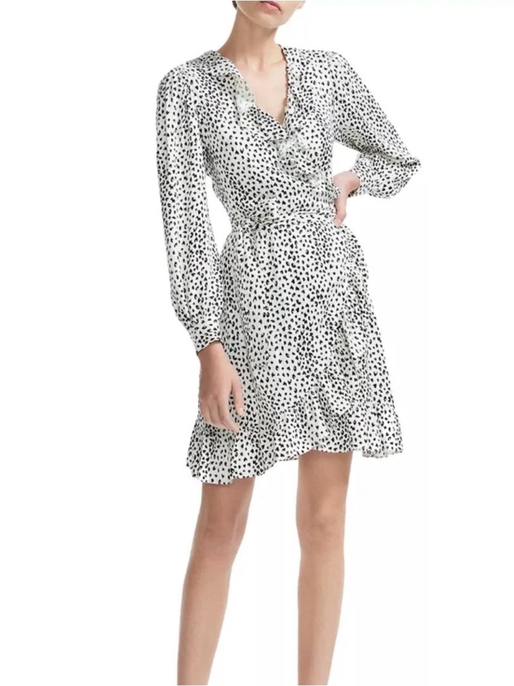Maje Rosana Black White Animal Print Ruffle Wrap Dress Size 1 Small
